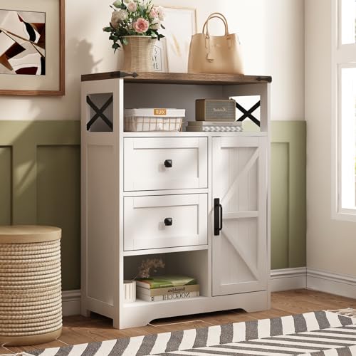 Fameill-White-Farmhouse-Storage-Cabinet-with-2-DrawersShelvesFreestanding-Storage-Cabinet-with-DoorsOpen-StorageFloor-Storage-Cabinet-for-Living-RoomBathroomKitchenLaundry Fameill White Farmhouse Storage Cabinet with 2 DrawersShelvesFreestanding Storage Cabinet with DoorsOpen StorageFloor Storage Cabinet for Living RoomBathroomKitchenLaundry
