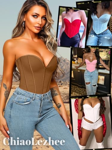 Image of ChiaoLezhee Heart Corset Top For Women, Sexy Concert Outfits Going Out, Strapless Crop Top, Overbust Bustier