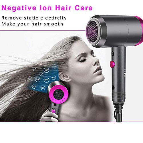 Ionic Hair Dryer, 1800W Professional Blow Dryer, Fast Drying Negative Ion Hairdryer Blowdryer, 3 Heat Setting/2 Speed/Powerful AC Motor Blow Dryer, 2 Nozzles&1 Diffuser for Women Man Kids Hair Care
