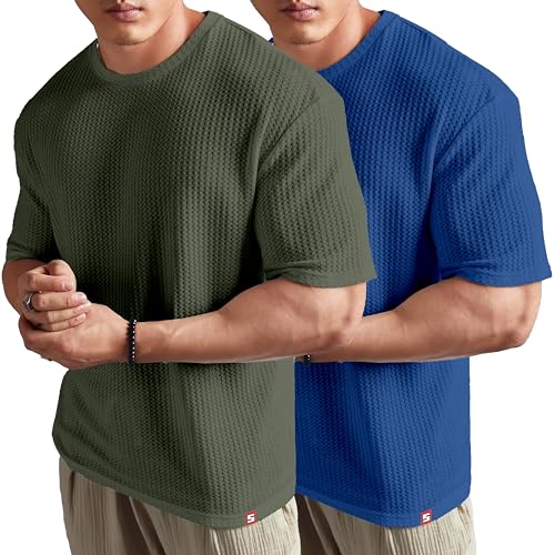 Image of SHODOX Mens Solid Dotted Unique Design Oversized Tshirt for Men - Round Neck Loose Fit Drop Shoulder Mens T-Shirt(Pack of 2)