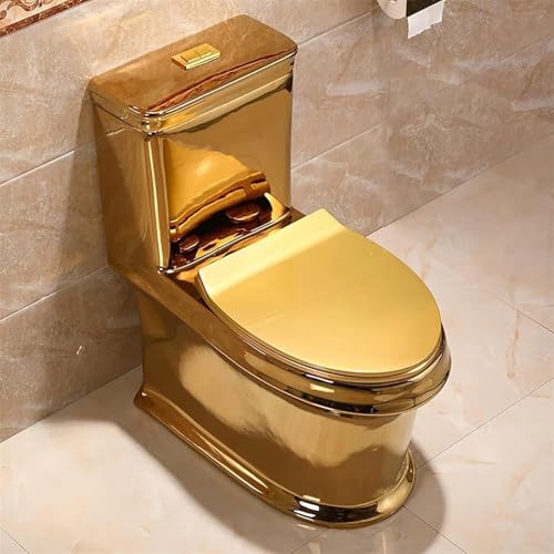 Asiento de inodoro dorado, inodoro de una pieza con descarga dual silenciosa para baño en casa u hotel, 300mm miniatura 6