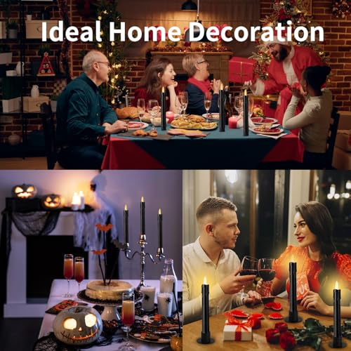 Image of YBU Flameless Taper Candles with Remote 7 Inches Led Candle Sticks with Flickering Light Timer Dimmer Battery Operated Window Candles for Halloween Christmas Decoration (Black)