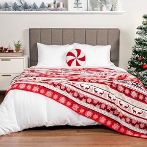 PAVILIA Christmas Throw Blanket | Holiday Christmas Reindeer Snowflakes Fleece Blanket | Soft, Plush, Warm Winter Cabin Throw, 50x60 (Christmas Red) PAVILIA Christmas Throw Blanket Holiday Christmas Reindeer Snowflakes Fleece Blanket Soft Plush Warm Winter Cabin Throw 50×60 Christmas Red
