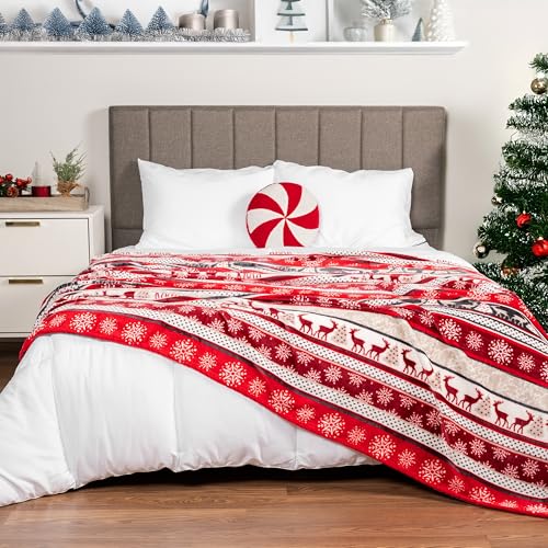 PAVILIA-Christmas-Throw-Blanket-Holiday-Christmas-Reindeer-Snowflakes-Fleece-Blanket-Soft-Plush-Warm-Winter-Cabin-Throw-50×60-Christmas-Red PAVILIA Christmas Throw Blanket Holiday Christmas Reindeer Snowflakes Fleece Blanket Soft Plush Warm Winter Cabin Throw 50×60 Christmas Red