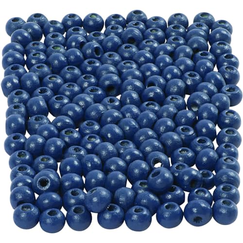 Perline Di Legno, Diametro: 5 Mm, Blu, 6 G Circa. 180 Pezzi