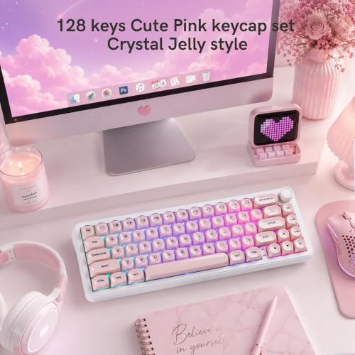 Image of dagaladoo PBT Keyboard keycaps,Pink moa keycaps Jelly