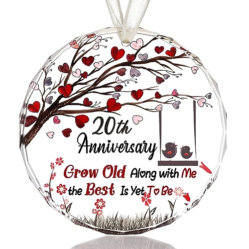 20th Wedding Anniversary Romantic Gifts for Couples - 20 Years Wedding Anniversary Ornament Gifts for Wife Husband - Colorful Crystal Hanging Keepsake (3.5