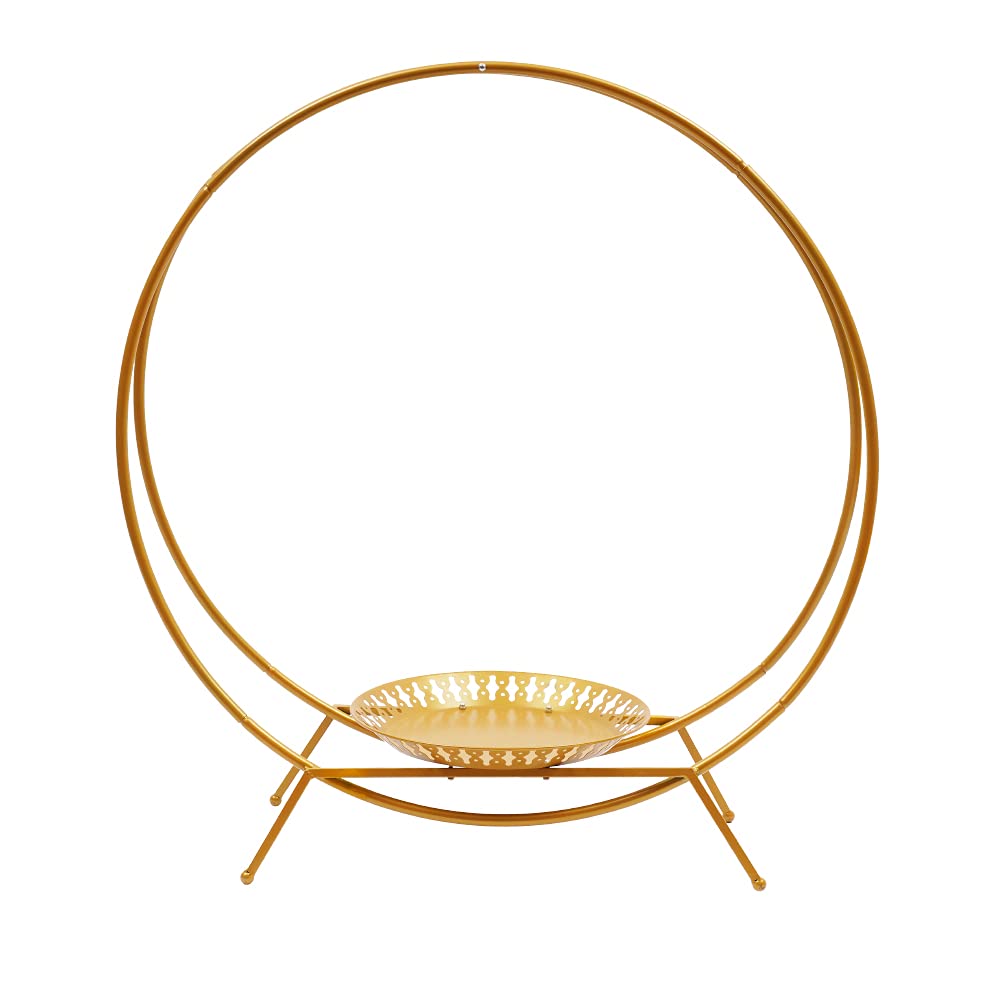 Arco de boda Soporte para tartas, soporte de flores, arco redondo de globo, decoración de boda, decoración de metal redondo, arco de trauma, soporte para tartas, para bodas, oro, 80 x 88 cm