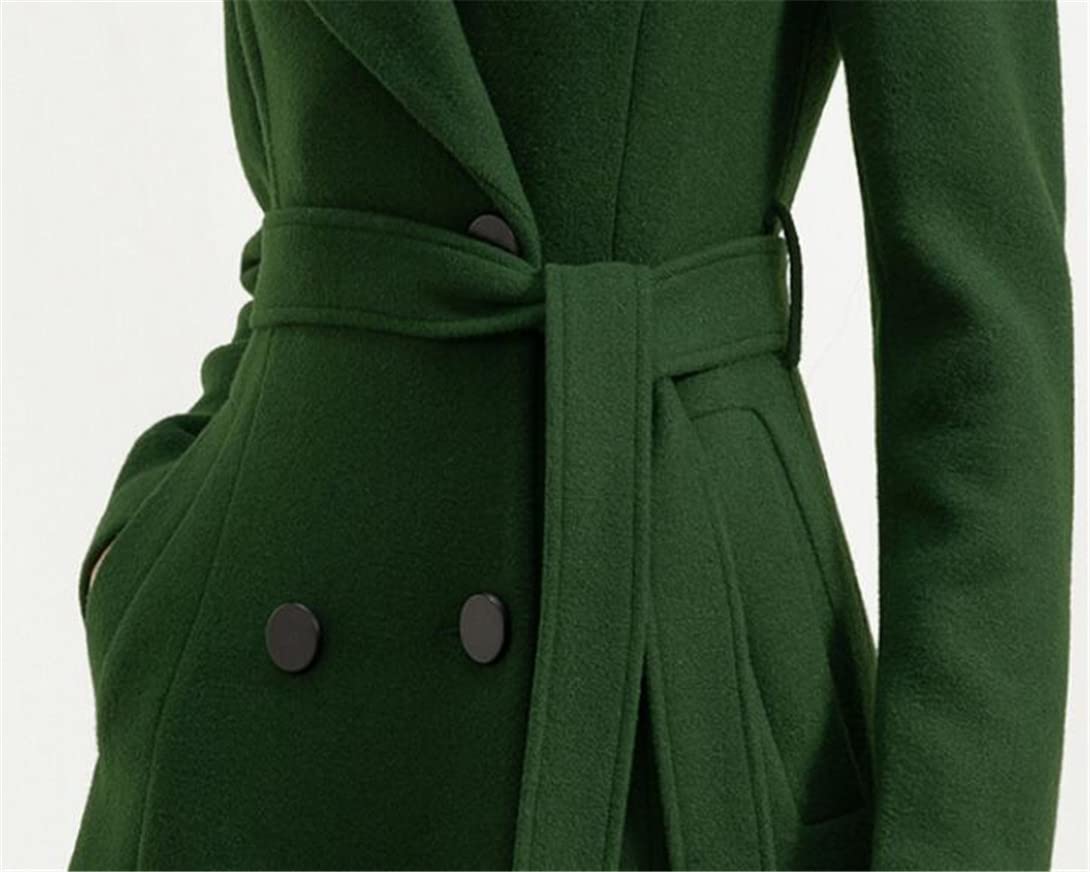 Abrigo de lana para mujer, abrigo de otoño e invierno, moda espesar cálido y delgado mezcla de lana larga abrigo con cinturón abrigos femeninos