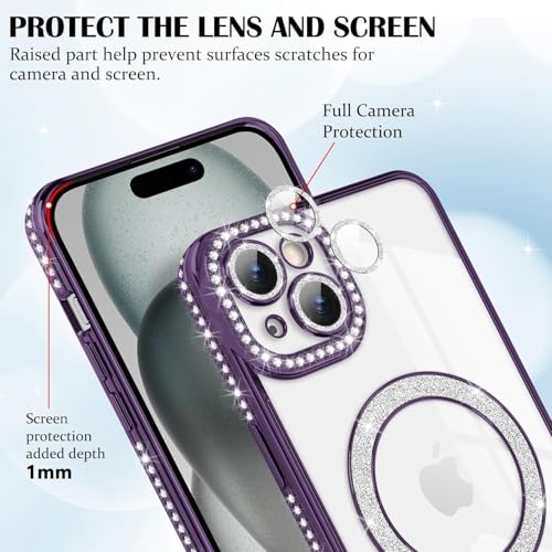 Image of Cute Compatible with iPhone 13 Diamond Glitter Case,Luxury Bling Rhinestone Soft Clear TPU Bumper Case,Compatible with MagSfe and Camera Lens Protection Cover for Women Girls (Purple)