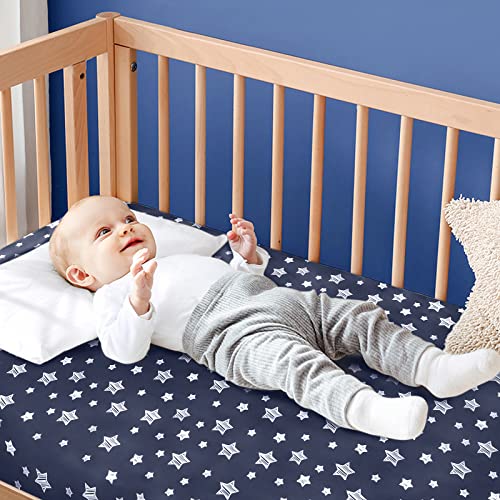 Image of Crib Sheets for Boys or Girls 4 Pack, Fitted Crib Sheet for Standard Size Crib and Toddler Mattresses, Soft and Breathable Material, Navy