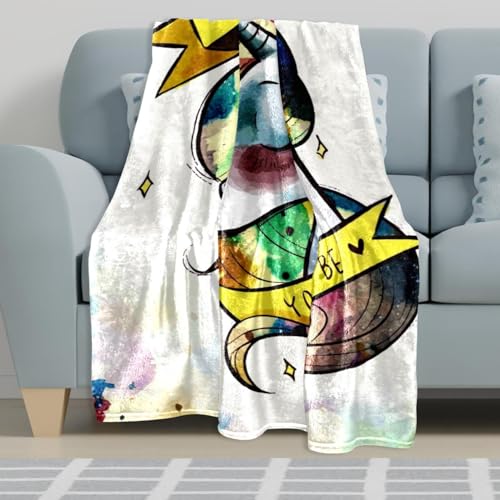 Couverture Polaire Aquarelle Licorne en Microfibre de Qualité Supérieure