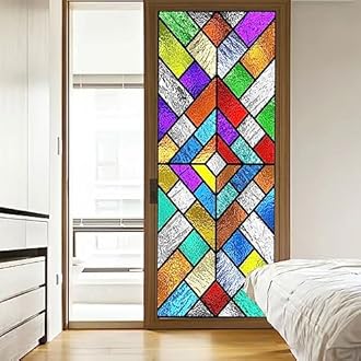 Acmore Stained Glass Church Style Decorative Privacy Window Film Static Cling No Adhesive Heat Control Glass Sticker for Home Office W23.6 x H72.8(60x185cm)