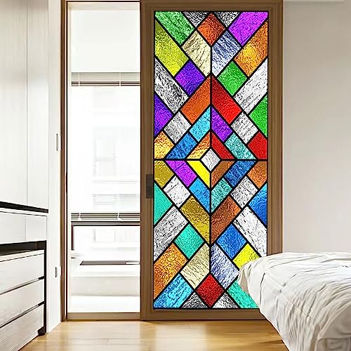 Acmore Stained Glass Church Style Decorative Privacy Window Film Static Cling No Adhesive Heat Control Glass Sticker for Home Office W34.6 x H59.1(88x150cm)