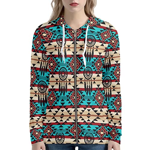 Poceacles Sudaderas con capucha para mujer de manga larga con capucha y bolsillos, chaqueta de cárdigan para otoño, Atrapasueños tribal del suroeste, L Cover