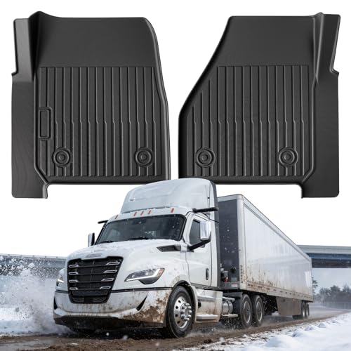 All Weather Floor Mats for Freightliner Cascadia 2026 2025 2024 2023 2022 2021 2019 2018 Heavy Duty Semi Truck Rubber Cab Mats Waterproof Anti-Slip Big Rig Interior Accessories for Cascadia Truck