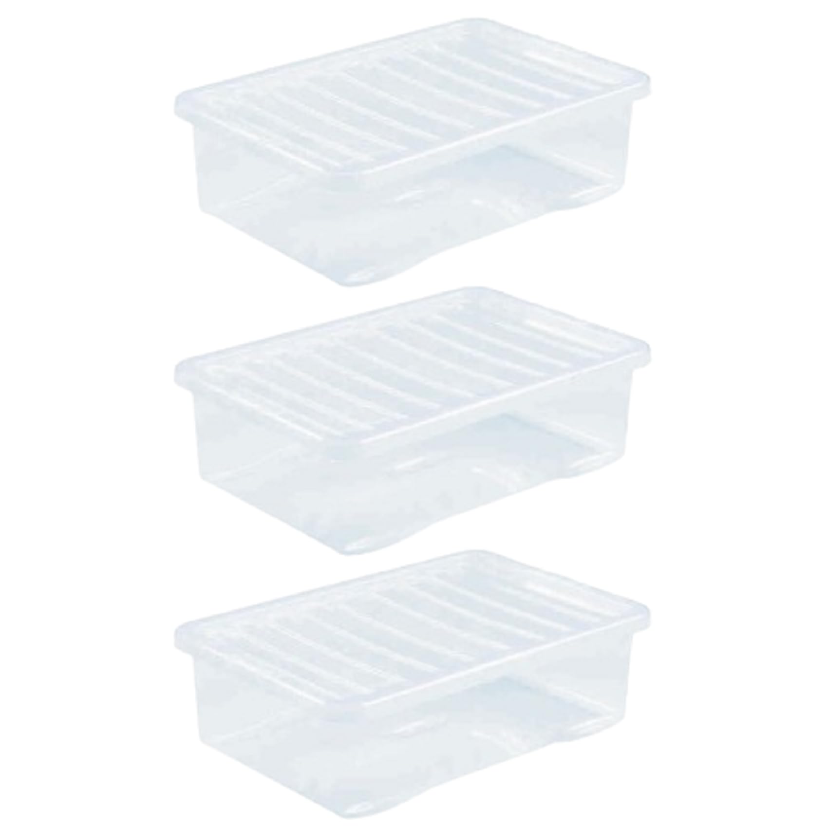 Khanary 3 Pack Large Storage Box With Lids Stackable Containers Home Under bed Living Room Bedroom Organization Garage Kitchen Storage Solutions Clear Plastic 32L(3x Large Storage Box Clear)