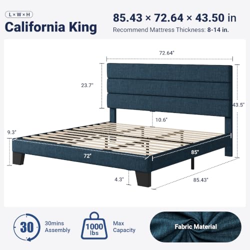Image of Allewie Cal King Size Platform Bed Frame with Fabric Upholstered Headboard