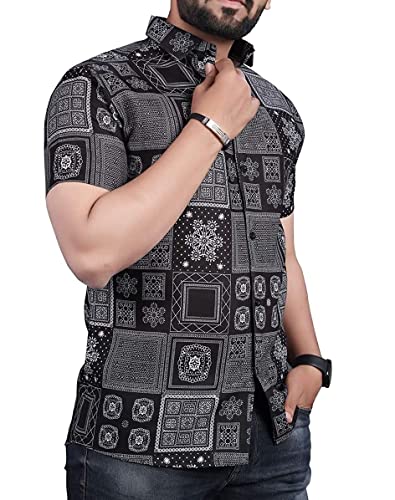 Image of Cotton Lycra Men's Printed Casual Shirt for men with half sleeve shirt for men
