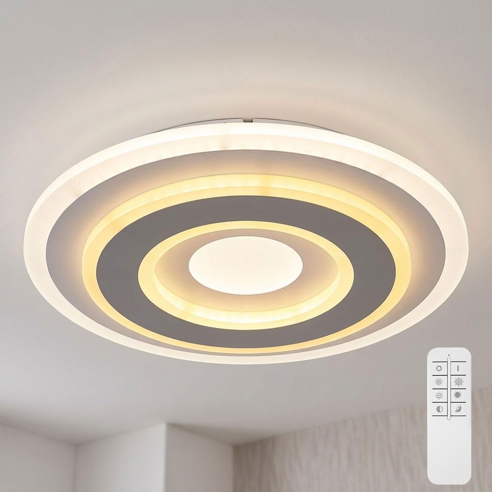 LED Deckenleuchte Fernbedienung Tageslichtleuchte Deckenlampe dimmbar Wohnzimmerleuchte Esszimmerlampe, Memory Funktion fixierbar CCT, Metall, opal anthrazit, 21 Watt 1365 Lumen, D x H 30 x 5,5 cm