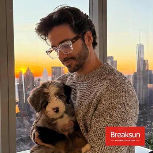 Image of Breaksun Rectangle Glasses for Men Women Square Blue Light Glasses Thick Frame Black Eyeglasses