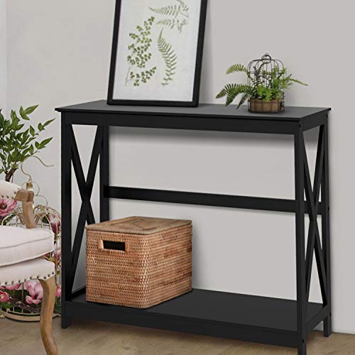 Yaheetech-2-Tier-X-Design-Occasional-Console-Sofa-Side-Table-Bookshelf-Entryway-Accent-Tables-wStorage-Shelf-Living-Room-Entry-Hall-Table-Furniture-Black 51H8IsmIDrL