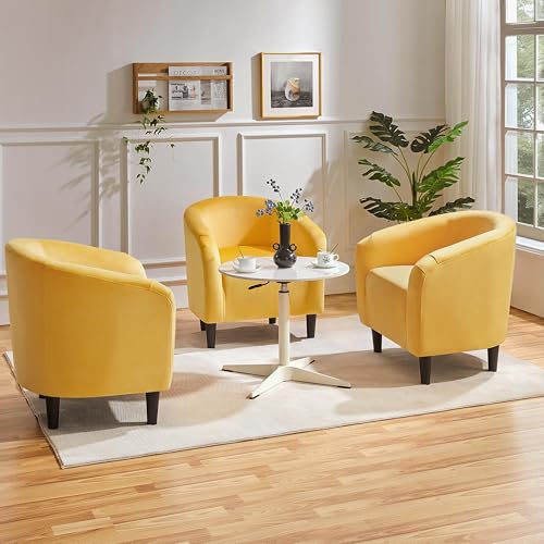 Image of Yaheetech Velvet Accent Chairs, Compact Furry Barrel Chairs with a Curved Silhouette for Small Spaces, Living Room, Bedroom, Yellow
