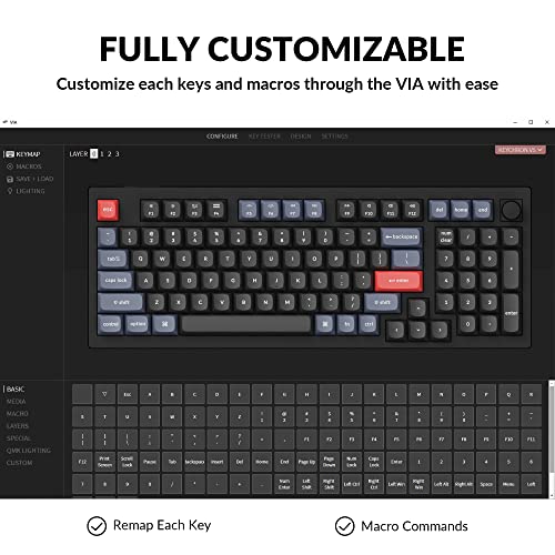 Image of Keychron V5 Wired Custom Mechanical Keyboard Knob Version, 96% Layout QMK /VIA Programmable with Hot-swappable Keychron K Pro Blue Switch Compatible with Mac Windows Linux Black (Non-Transparent)