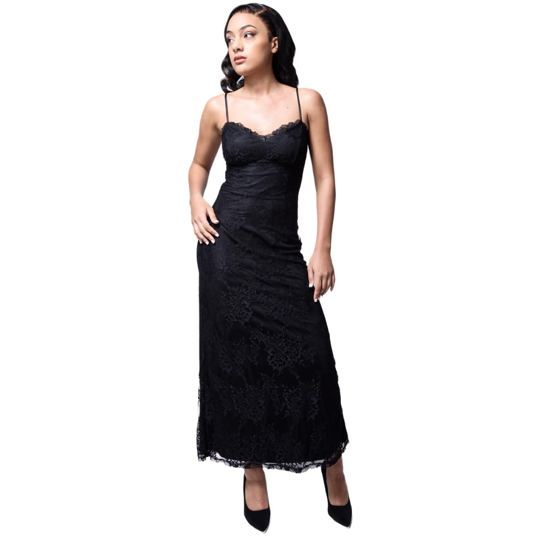 Robe midi en dentelle chic et confortable, noir taille 36
