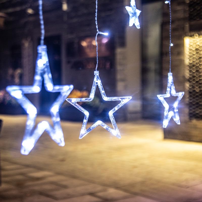 ECVVWhite LED Star Lights, Curtain String Lights for Bedroom, Waterproof 8 Lighting Modes, Fairy Lights for Home Decorations | Star |