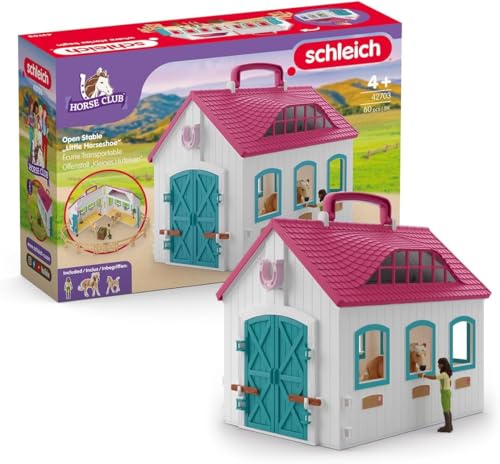 schleich Horse Club - 60PC Little Horseshoe Open Stable Playset - With 2 Horse Figurines, Action Figure, Stable and Accessories - Toy Horses for Girls and Boys - Kids Ages 5+ | 42703