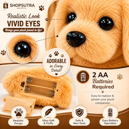 Image of Interactive Plush Toy Dog with Walking Movement, Sound Function and Tail Motion (Brown)