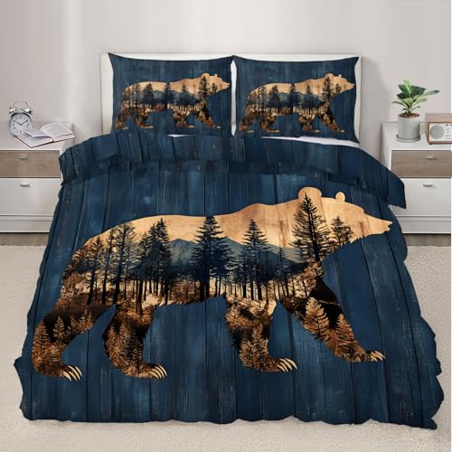 Bear Comforter Cover Double Forest Bedding Sets Mountain Duvet Cover Nature Quilt...