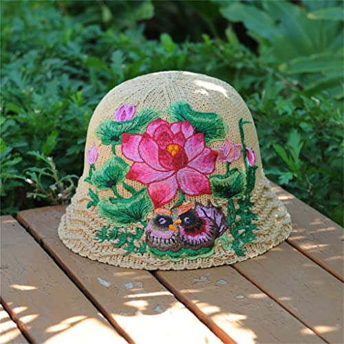 Chapeau de pêcheur rond brodé de fleurs avec son couvre-visage amovible