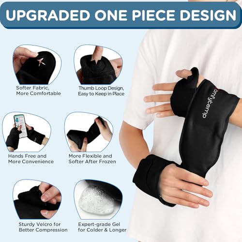 Image of Comfytemp Wrist Ice Pack Wrap for Carpal Tunnel Relief, 2 Gel Packs, HSA Store FSA Eligible Items, Hot Cold Compress Brace for Hand Injury Reusable, Tenosynovitis, Recovery Item for Men Women (Black)