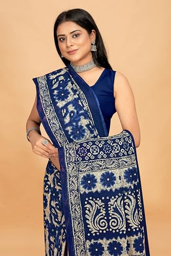Image of TAMAIRA FASHION Mulmul Pure Cotton Saree For Woman Floral Batik Printed |Office Wear Daily Wear Sarees For Women Without Blouse Piece (Available in 16 Colours)