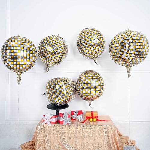 Image of 6pcs 22 Inch Gold Disco Ball Balloons, Gold Silver Big Disco Balloons, 4d Large Foil Aluminum Balloon For Birthday Baby Shower 70s 80s 90s Theme Party Wedding Engagement Graduation New Year Decoration