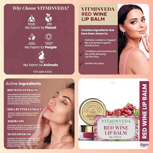 Image of Natural Lip Care Combo Set of 4 | Vitamin C, Coffee, Red Wine Balm and Lip Scrub for Dry Dark & Chapped Lips Deep Moisturizing Lightening Exfoliation 8g Each