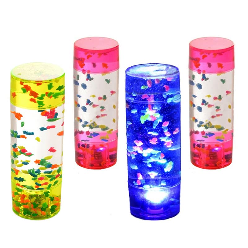 Playlearn 4 x Light Up Fish Aquarium Toy Lamp - Small Handheld Sensory Light-Up Toy/Tool Special Needs & Educational Equipment, Assorted Colours