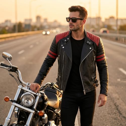 Image of Black Leather Cafe Racer Brando Style Jacket for Men