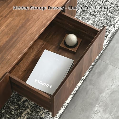 Luxury Wood Coffee Table with Hidden Drawer, Easy Installation Square Center Table for Living Room, Raised Edge Design, Premium Walnut Finish (35.43" Square Coffee Table) - Image 5