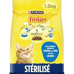 FRISKIES | Chat | Croquettes complètes pour Chats Adultes stérilisés | Au Saumon et aux Légumes | Aliment Complet pour Les Chats stérilisés | Sac | 1,5 KG