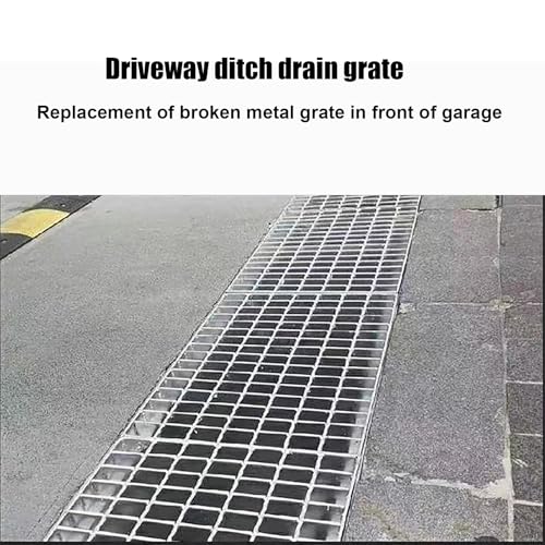 Griglia di scarico in acciaio zincato resistente, per vialetto, cortile, garage e fognature, soluzione di drenaggio esterno (30 x 100 x 3 cm)