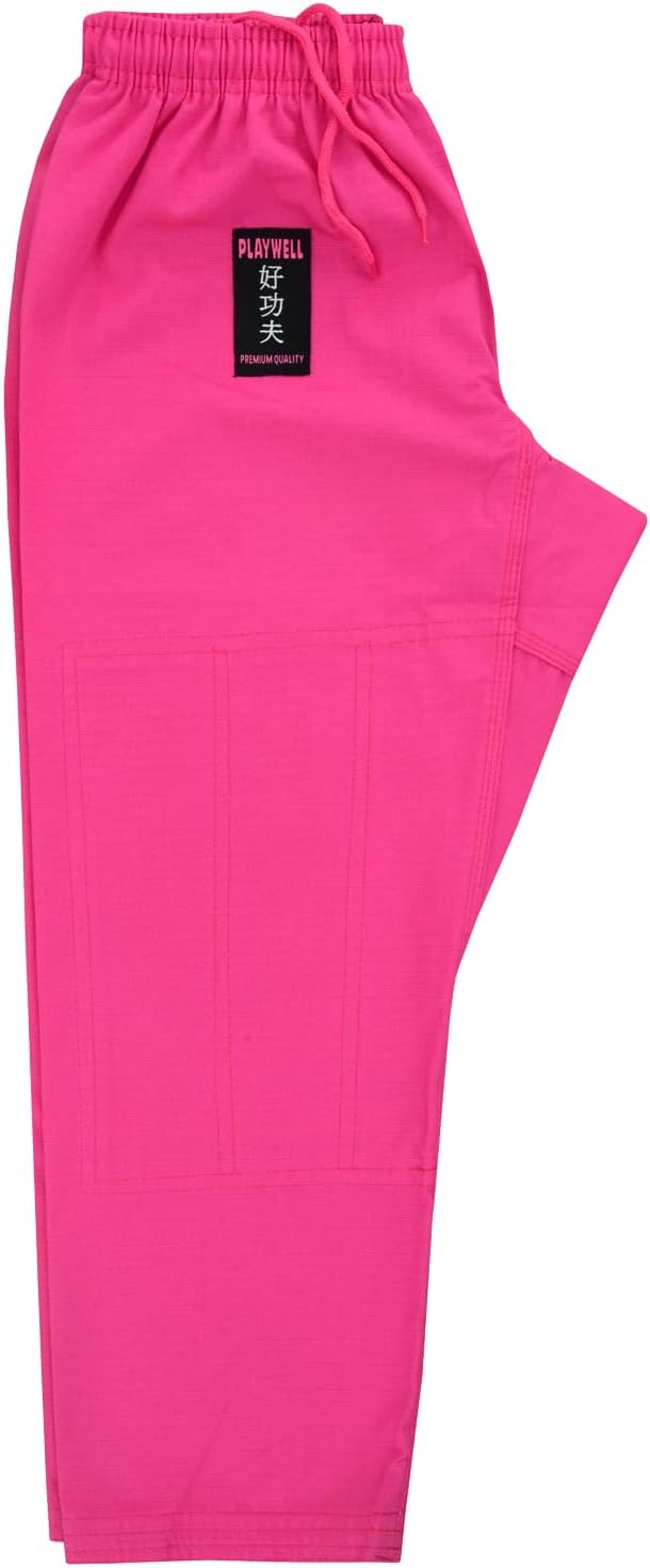 Playwell Pro Girls BJJ GI Jiu Jitsu Uniform Suit (Comes with Free Childrens Ju Jitsu White Belt) - Pink