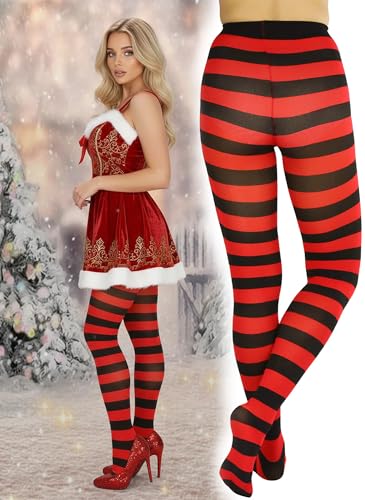Image of ToBeInStyle Women's Wide Horizontal Contrast Stripe Tights Opaque Hosiery