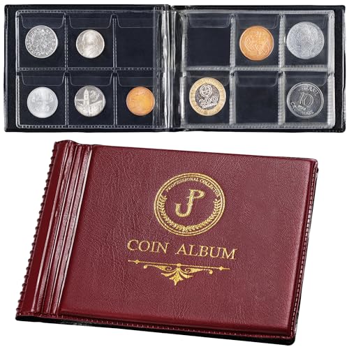 Album De Pièces Avec 60 Poches - Livre De Collection De Pièces Avec 10 Pages, Support En Grille 35x35mm, Rangement Pour Pennies, Livres Sterling, Cents,...