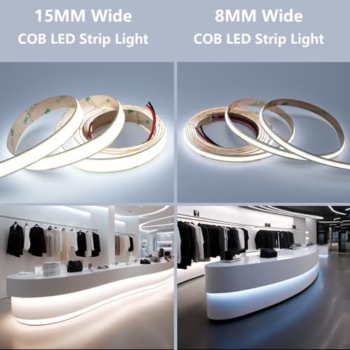 Image of BENLUN 24V 15mm Wide 250W Super Bright COB LED Strip Lights 32.8ft Kit | 6000K Cool White 2 Rolls of 16.4ft LED Tape Light 27500lm CRI 92 with Power Supply for Indoor Decorative Lighting