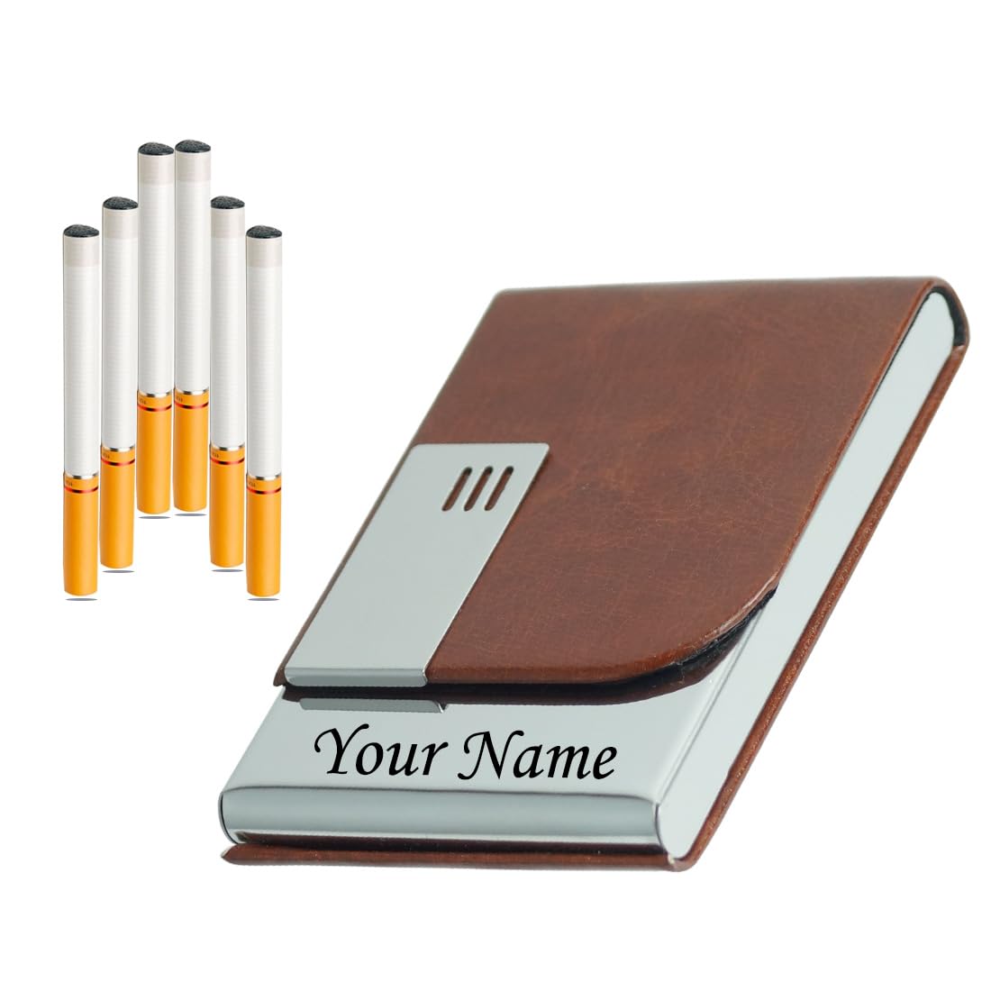 custom Trimurti Silver Metal Cigarette Case Holder for 7 Cigarettes Box Crush Proof Pocket Size - Brown-picture-18