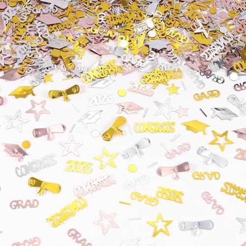 KALOR Rose Gold Silver Mix Graduation Confetti 2026 1000 Pcs Class of 2026 Table Centerpiece Grad Confetti for Graduation Party Decorations Supplies