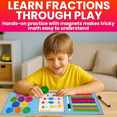 Image of QUOKKA Magnetic Puzzles for Kids Ages 4-6 - Magnetic Fractions Learning Set for Kids 6-12 - Math Games for Homeschooling, Classrooms & Travel - 110 Magnets, 12 Task Pages, Marker - Toddler Travel Toys